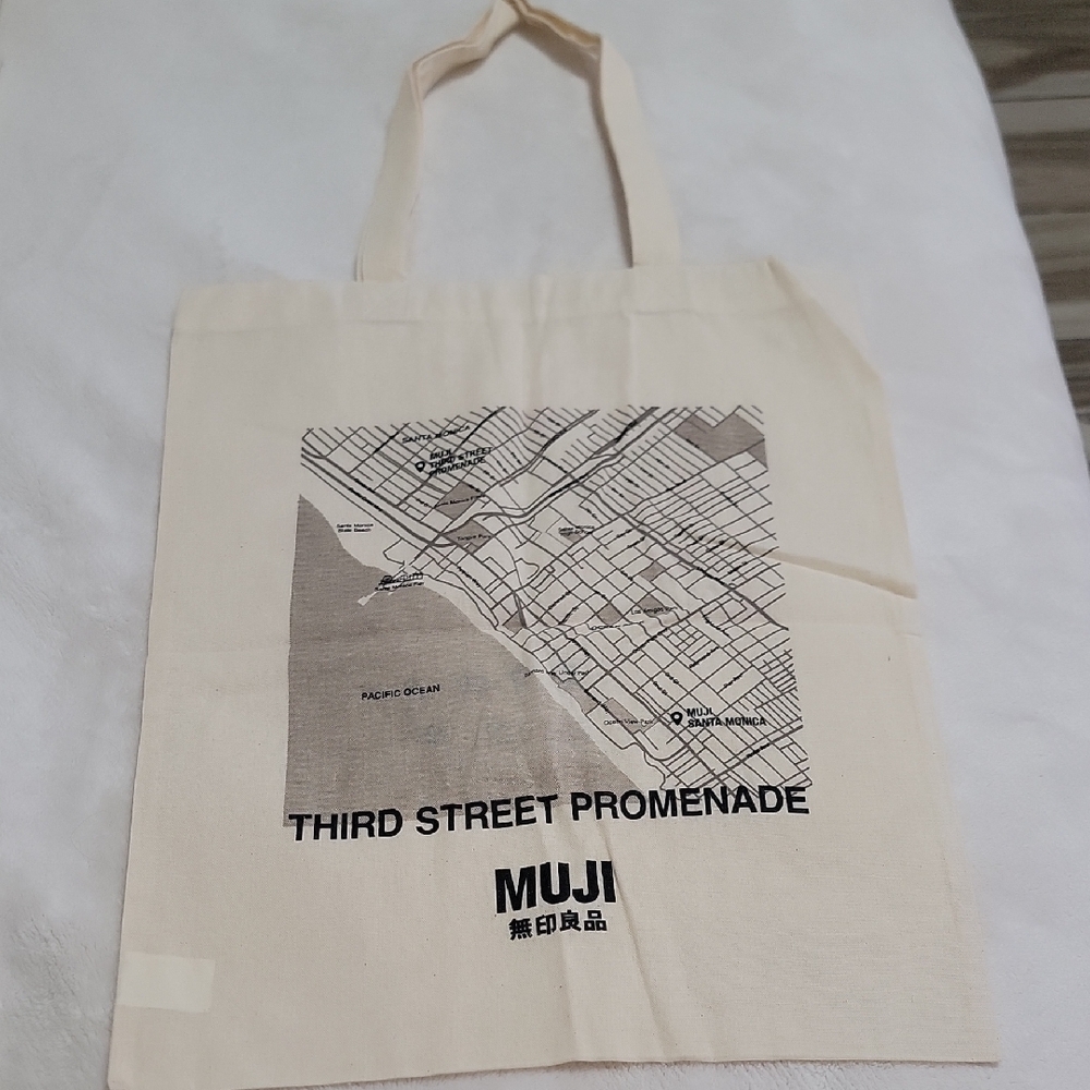 New Muji Limited Edition Discountinued Third Street Promenade Tote Bag W/ Map